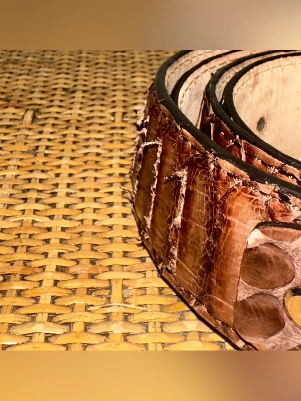 Vintage Python Snake Skin Belt Mens Brown Classic Preppy Old Money Made In Italy